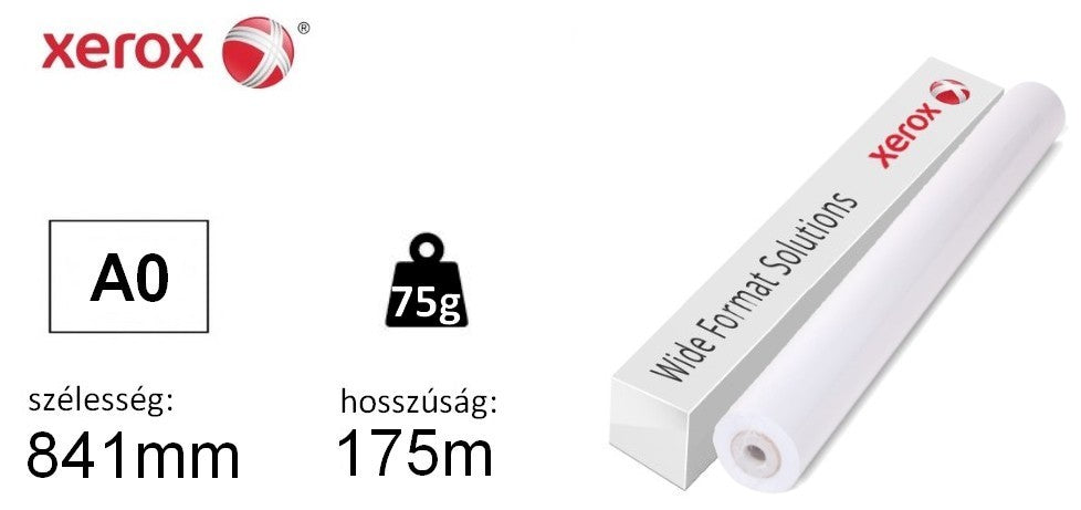 Tekercses fénymásolópapír XEROX mérnöki tekercs A0 (841mmX175m) 75g belső maghoz rögzítéssel  496L94041