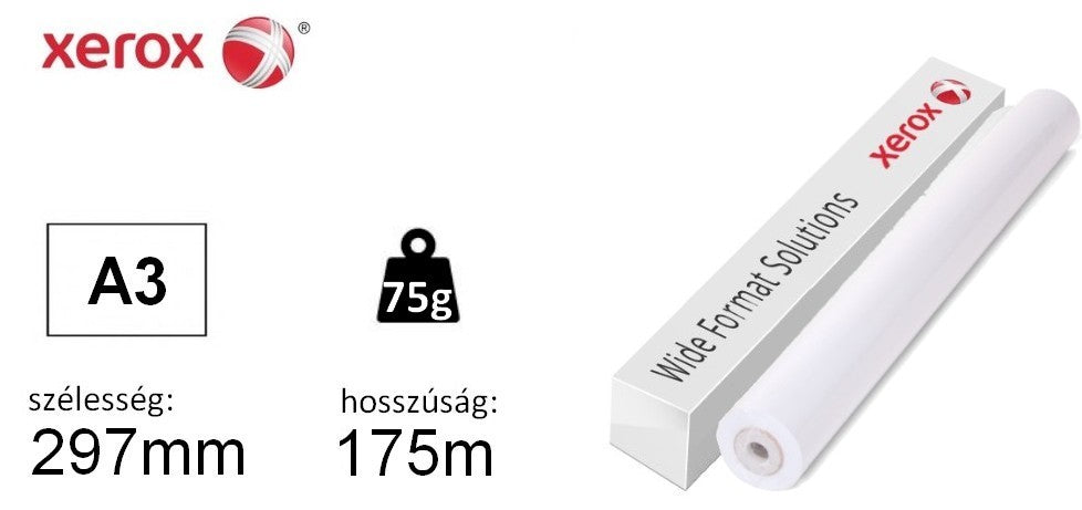 Tekercses fénymásolópapír XEROX mérnöki tekercs A3 (297mmX175m) 75g belső maghoz rögzítéssel  496L94045