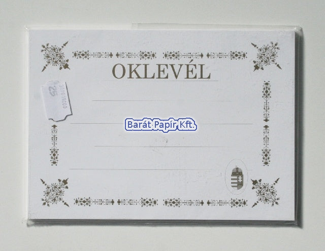 Oklevél, Emléklap  A/5