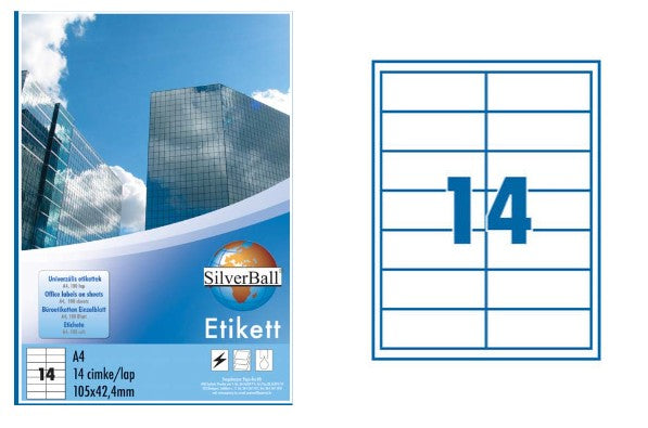 Etikett cimke SILVER BALL 105x42,4mm 14 cimke/lap (100lap/dob)